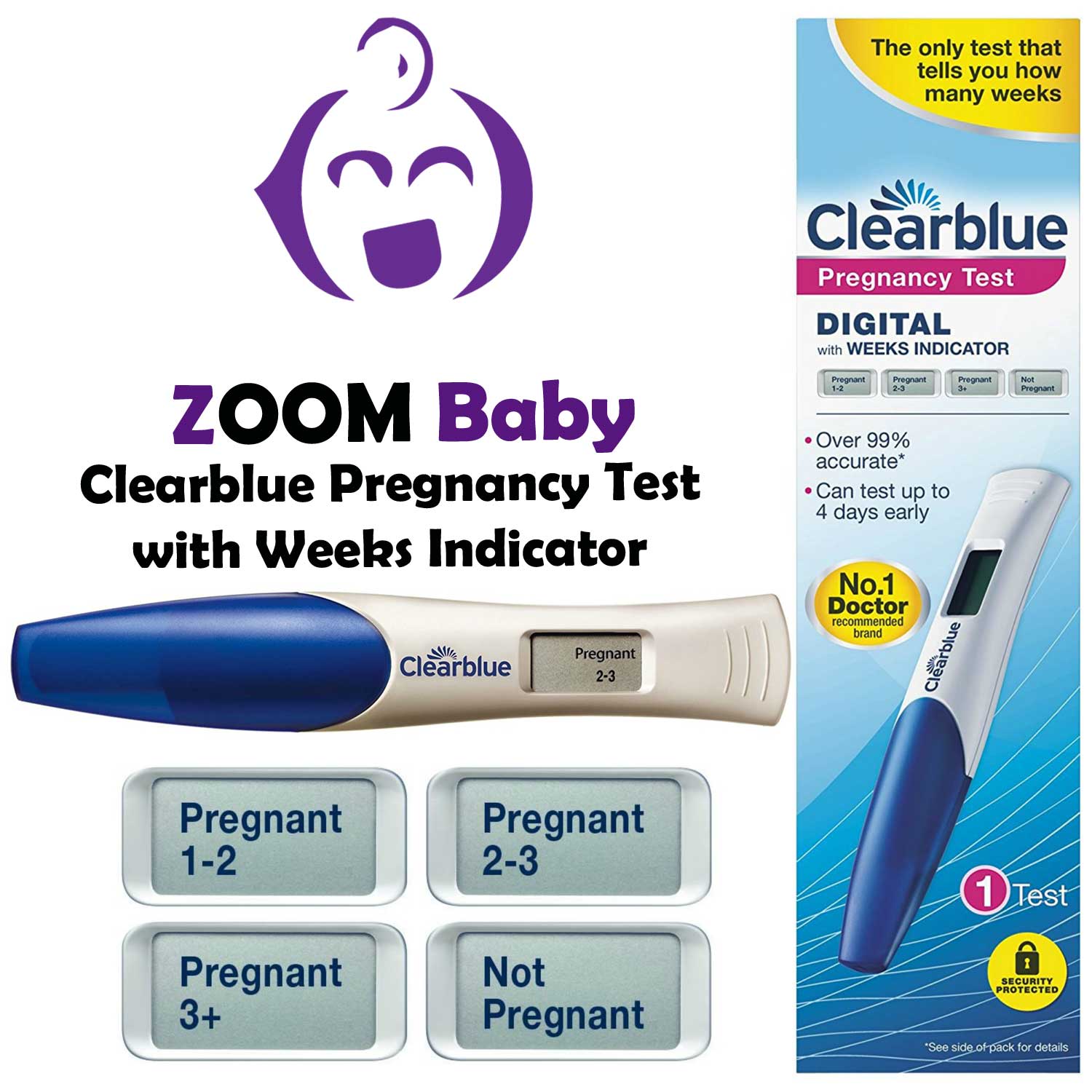 Clearblue Digital Pregnancy Test with Weeks Indicator - Zoom Baby